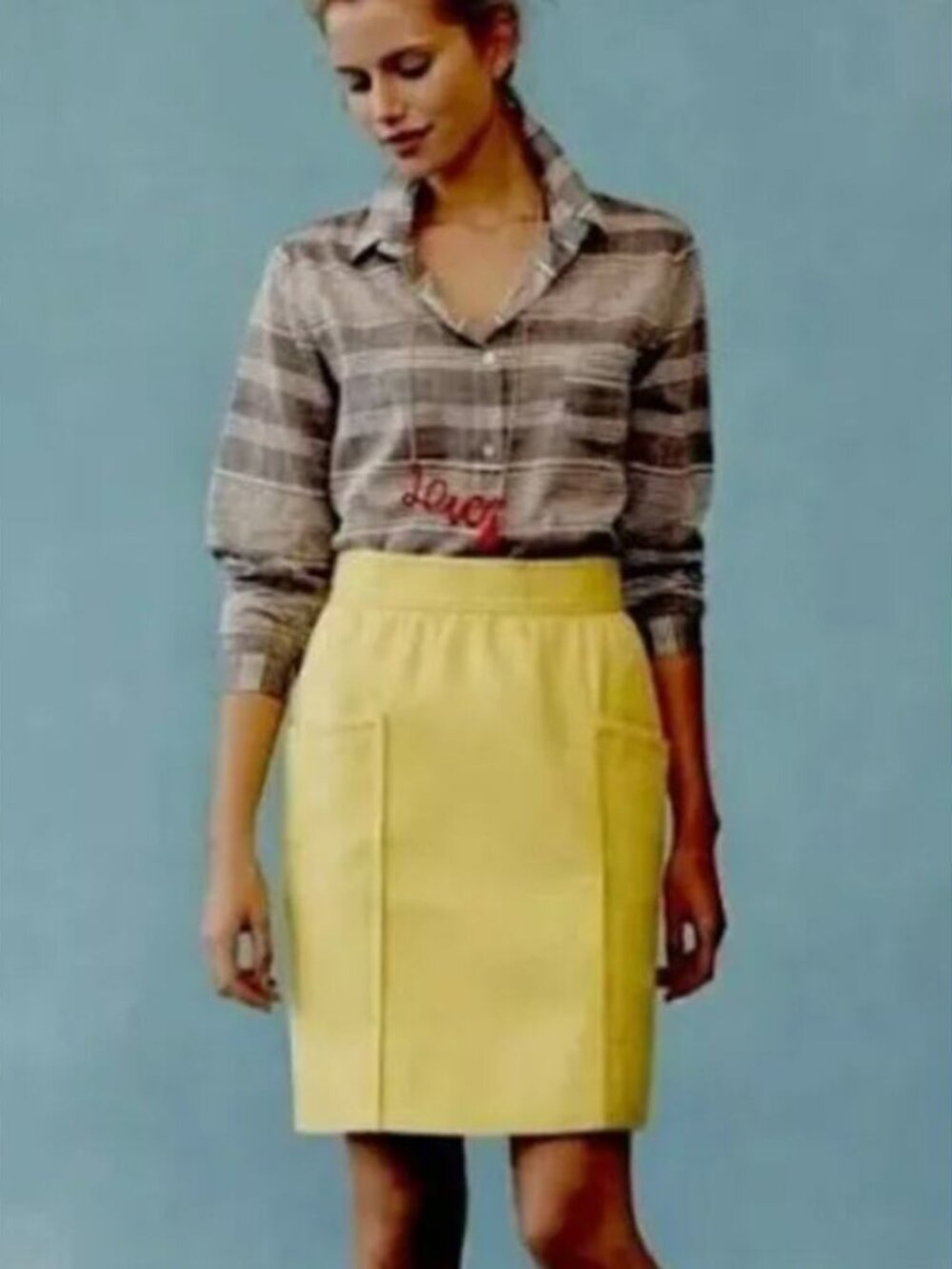 Anthropologie Cartonnier Yellow Cotton Textured Pencil Skirt
